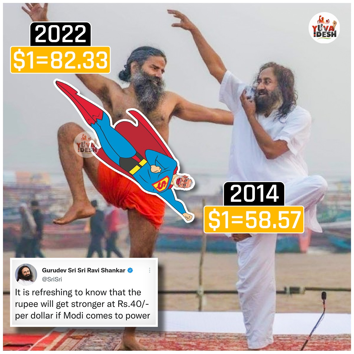 1 Dollar = Rs 83/- It is refreshing to know that @SriSri is a Spineless Sycophant of Modi. #BharatJodoYatra 🇮🇳