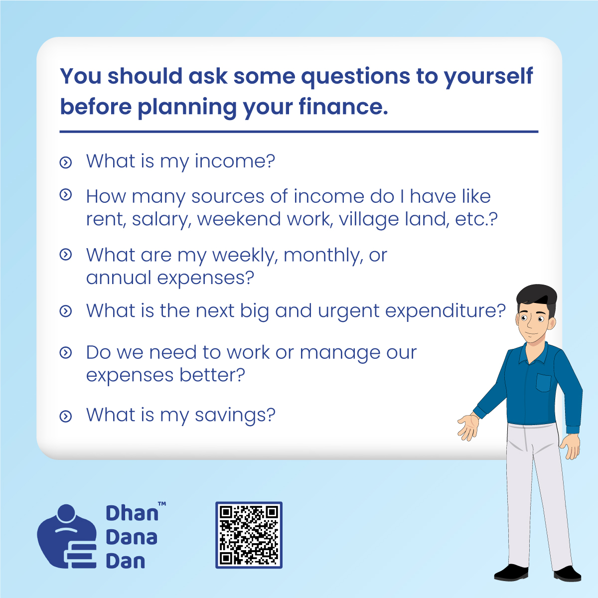 dhandanadanapp's tweet photo. Ask yourself the above questions to know your financial status as financial planning is very important. 

Download our FREE app to educate yourself more: https://t.co/0zrz6a8hpb

@PIB_India @EduMinOfIndia @Raamdeo @narendramodi @nsitharaman

#financialliteracy #DhanDanaDan https://t.co/rpdKhkarQV