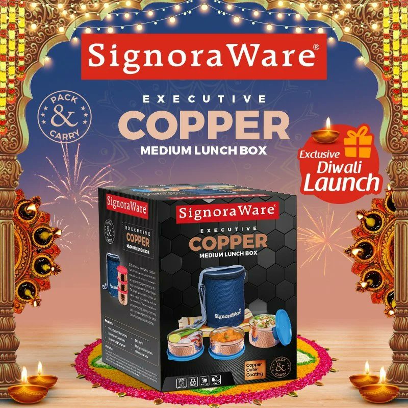 SignoraWare's tweet photo. Exclusive Diwali Launch :
Health and Style fused together in Executive Copper Medium Lunch Box
#signoraware #executivecopperlunchbox #coppercoatinglunchbox #executivelunchbox #steellunchboxwithcontainer #lunchbox #steelbody #steel #stainlesssteellid #festive #gifting https://t.co/6gA5JOPvTP