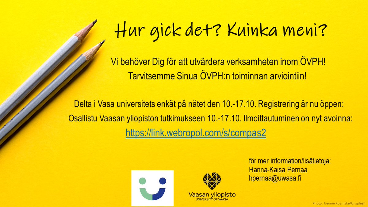 Hanna-Kaisa Pernaa (@hkpernaa) on Twitter photo Toimitko ammattilaisena Pohjanmaan hyvinvointialueella? Anna nimetön arviosi toiminnan aloittamisesta ja välitä viestiä eteenpäin 📣 Ilmoittautuminen kyselyyn: link.webropol.com/s/compas2
<a href="/OVPH_fi/">Österbottens välfärd - Pohjanmaan hyvinvointi</a> @UNIVAASAsote Toimitko ammattilaisena Pohjanmaan hyvinvointialueella? Anna nimetön arviosi toiminnan aloittamisesta ja välitä viestiä eteenpäin 📣 Ilmoittautuminen kyselyyn: link.webropol.com/s/compas2
<a href="/OVPH_fi/">Österbottens välfärd - Pohjanmaan hyvinvointi</a> @UNIVAASAsote