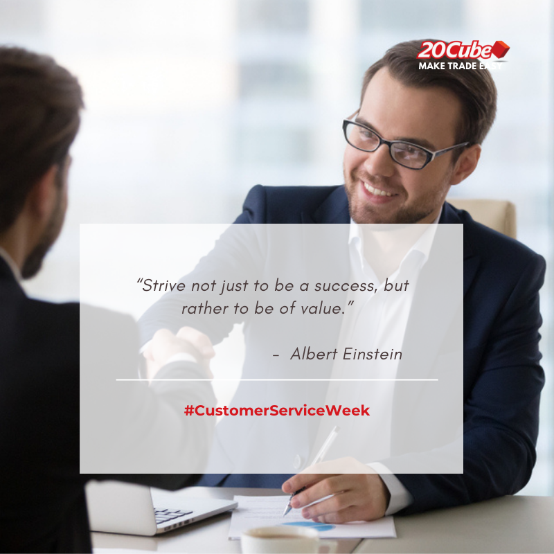20CubeGroup's tweet photo. #CustomerServiceWeek
“Strive not just to be a success, but rather to be of value.” - Albert Einstein
@20CubeGroup celebrates the contribution of our #cutomerserviceteam that makes it possible for us to serve our customers well, adding value to their businesses.
#20CubeLogistics https://t.co/jQZX6M8qbi
