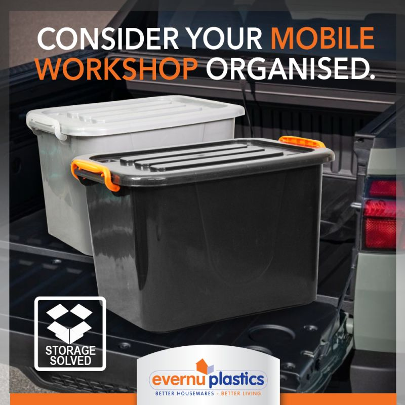EvernuP's tweet photo. Do you consider yourself a mobile entrepreneur? Then, here’s a great solution to organise your tools

From storing hand tools with a 15L container to our big boy 150L container - come rain or shine our overhang, clip-lock lids will keep’em in perfect working order.

#Storage https://t.co/ErKsoKMUCG
