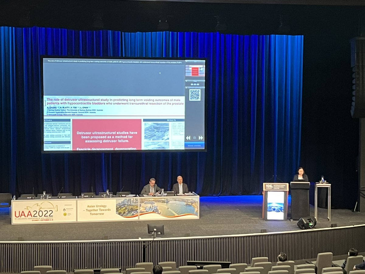 NSURGroup's tweet photo. Dr Amanda Chung presenting her research at “best of the best”on the role of detrusor ultrastructural study in predicting long term voiding outcomes of male patients with hypocontractile bladders who underwent a TURP. #UAA2022 https://t.co/zh2Jh2zMNr