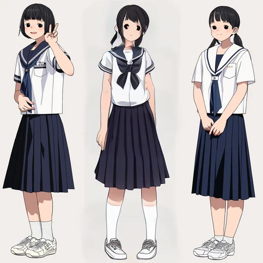 夏服で生成。立ち姿の力の抜け具合が完全に自分の絵で、指示なしで再現していてすごいです。#stablediffusion 