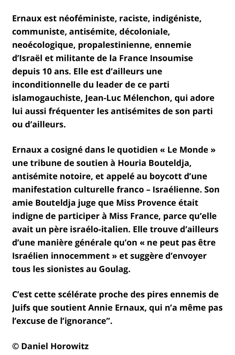 francinegirond's tweet photo. #AnnieErnaux et l'antisémitisme
Par #DanielHorowitz
Pauvre, pauvre Alfred #Nobel https://t.co/jhrGMa6Jxw