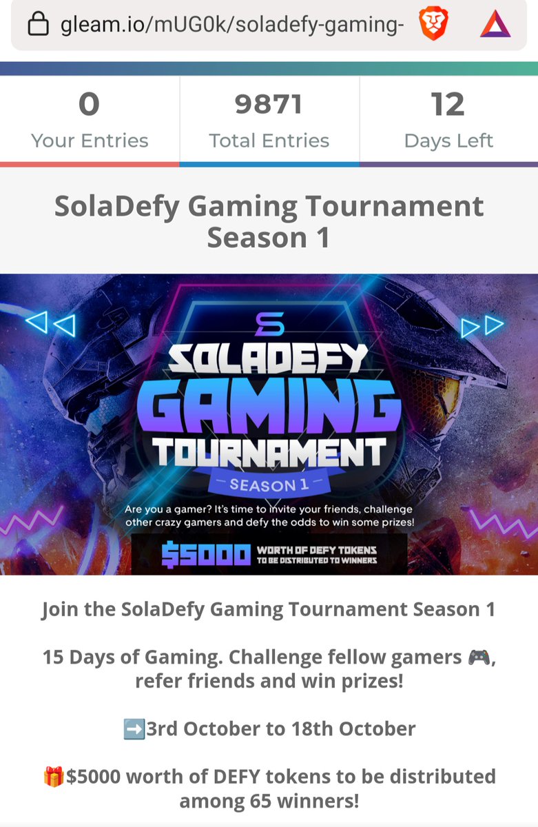 soladefy's tweet photo. Over 9k Entries so far and we're just starting! 🔥🔥🔥🔥

Gaming community on steroids with records set and shattered ⚡⚡

There's still time to compete with these crazy gamers and earn some rewards🎁🎁

Enter the competition here https://t.co/r2CnAbJ2OZ
#p2e #airdrop #giveaway https://t.co/nBlKuNIHgE