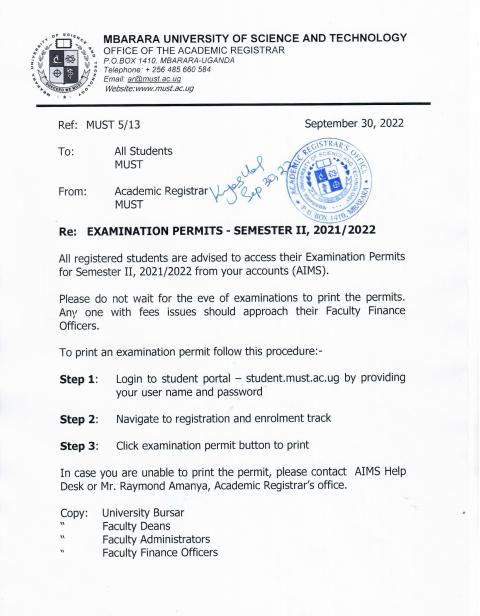 MbararaUST's tweet photo. From the Academic Registrar's Department 
Kindly note this as you prepare for your end of semester of examinations
@MUISSA_MUST @MUST_Guild_MoH @mumelasa @MBUMSA_OFFICIAL https://t.co/2SLxQEhBYk