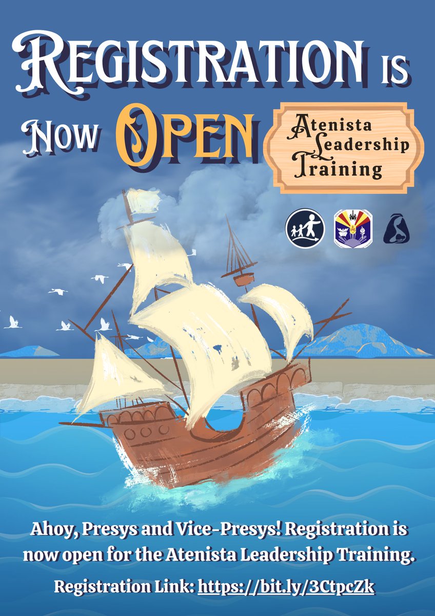 XUSHS_DSLD's tweet photo. Yo Ho Ho, Presis and Vice- presis, we are delighted to inform you that the registration for the Atenista Leadership Training is now open.🥳⚓️

#XUSHS_DSLD
#XUSHS_DIA
#AtenistaLeadershipTraining https://t.co/iKXjB7m944