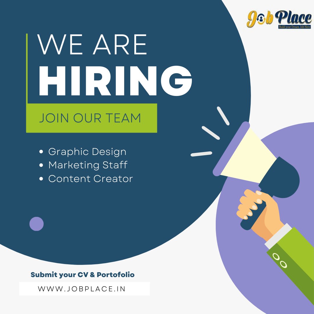 WE ARE HIRING 
> Graphic Design 
> Marketing Staff
> Content Creator 
Apply Now :- jobplace.in 
#new #hiring #opportunity #resume #latest_job #job_seeker #recruitment