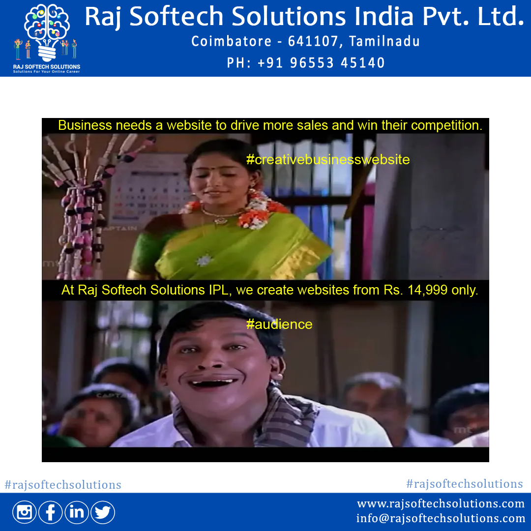 rajsoftechindia's tweet photo. Business needs a website to drive more sales and win their competition.
#websitedesign #websitedesigner #webdesign #webdesigner #webdesignagency #webdesigncompany #webdesigncompanyincoimbatore #businesswebsite #websitedevelopment #wordpresswebsite #rajsoftechsolutions https://t.co/j9vURdIjIf