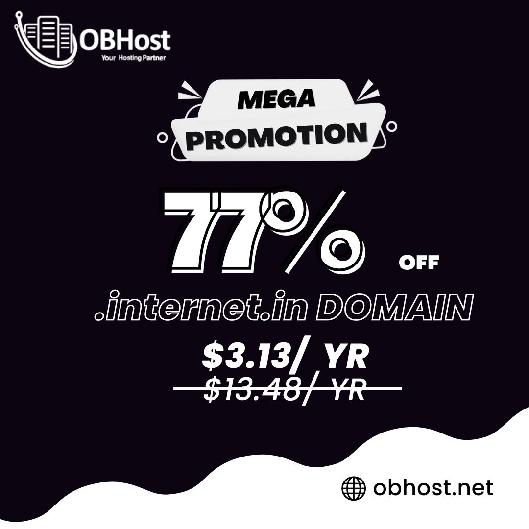OBHost's tweet photo. Limited Time Offer !
Our great .internet.in #discount will end in a week.
1 .internet.in #domainname at $3.13 instead of $13.4
📍 Check the availability of your #domain: https://t.co/WGLKBihFMT
Limited time offer for one week.
#domain #domainoffer #domains #limitedtimeoffer #week https://t.co/etYz4F4Bcl