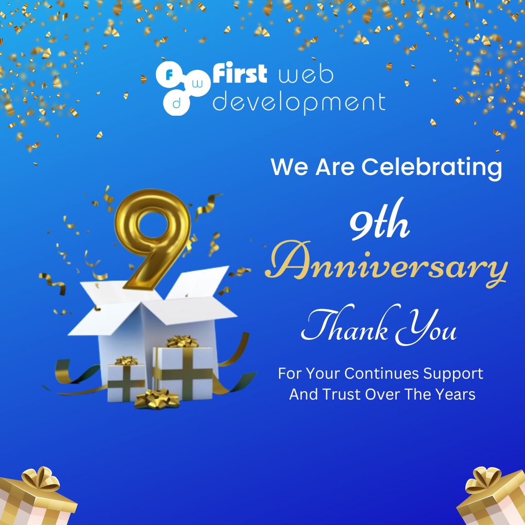 firstwebdev's tweet photo. We are celebrating 9th anniversary.

Thank you for your continues support and trust over the years

#anniversary #birthday #happybirthday #party #anniversarygift #celebration #years #celebrate #seo #digitalmarketing #marketing #socialmediamarketing #socialmedia #webdesign https://t.co/hFqSByAKCQ