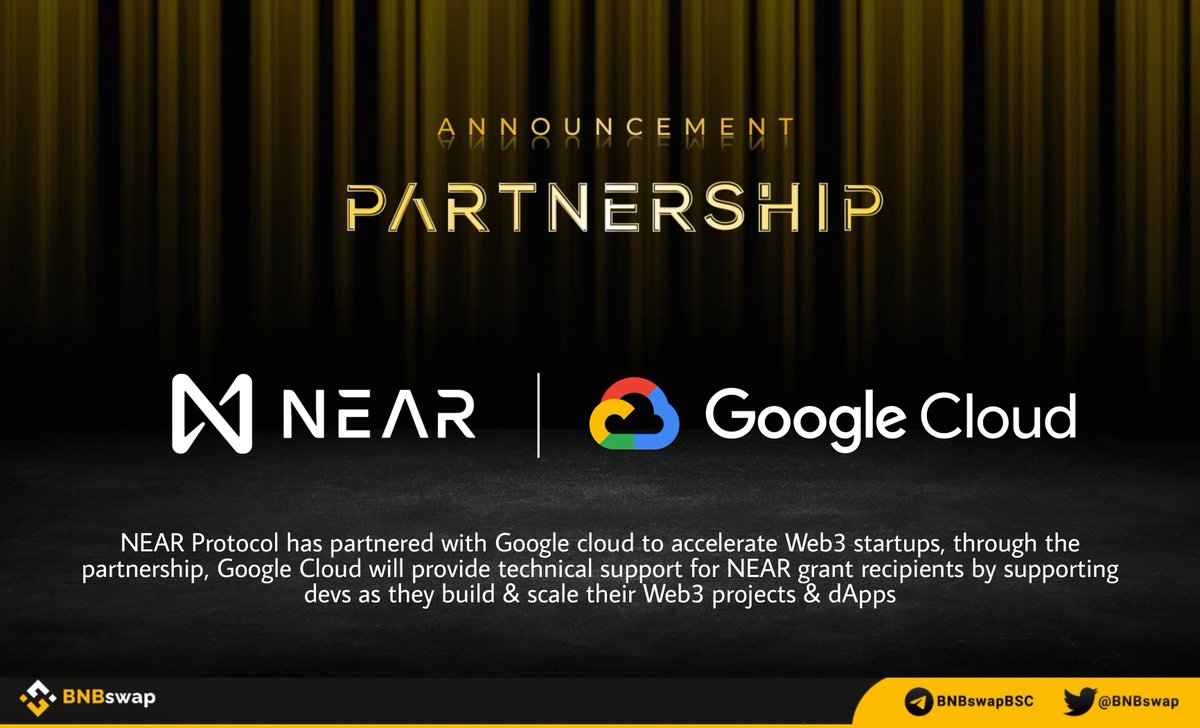 📢 @NEARProtocol $NEAR has partnered with @Googlecloud to accelerate Web3 startups Through the partnership, #Google Cloud will provide technical support for #NEAR grant recipients by supporting devs as they build & scale their #Web3 projects& dApps Info near.org/blog/near-team…