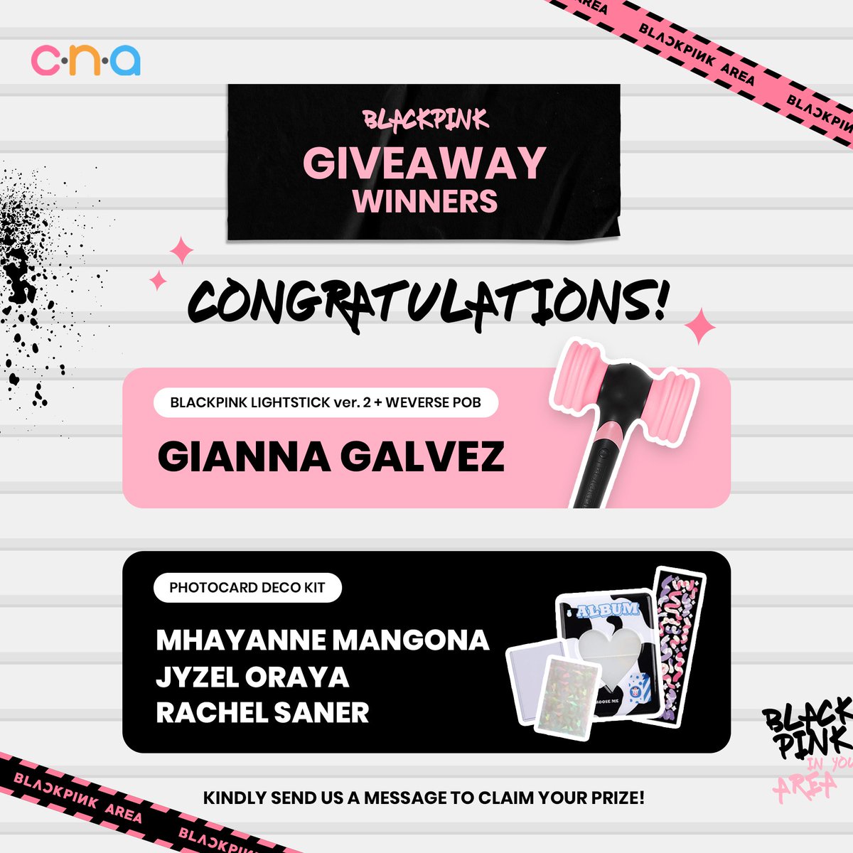 cnaphils's tweet photo. πππππππππ ππππππππ πππππππ π
Congratulations to these 4 lucky #Blinks! π₯³ Kindly DM us here on Twitter to claim your prize.
Thank you and we'll see you at our next giveaway!
#BLACKPINK #BORNPINK #cna #cnaphils #cnaph #lightstick #photocard #giveaway https://t.co/JxWl8DcMqL