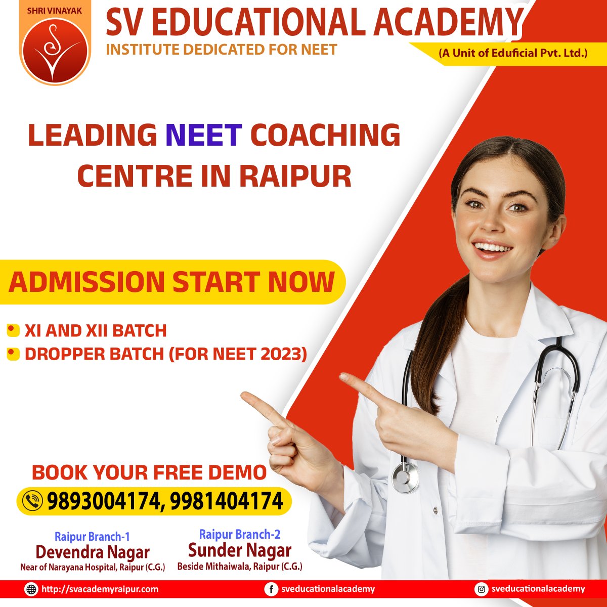 LEADING  𝗡𝗘𝗘𝗧 COACHING CENTRE IN 𝗥𝗔𝗜𝗣𝗨𝗥 
*
𝗔𝗗𝗠𝗜𝗦𝗦𝗜𝗢𝗡𝗦 𝗢𝗣𝗘𝗡
𝗖𝗮𝗹𝗹: 9893004174, 9981404174
#NEET #neet #neetexam  #neetresult #neet2023exam #neet2023strategy #neet2023aspirants #neet2023motivation #raipur #raipurian #raipurcity #raipurgirls