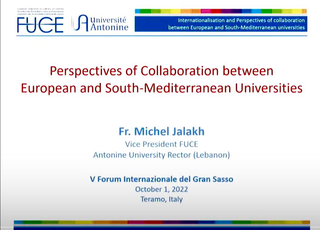 uAntonine's tweet photo. During the Fifth International Forum of the Gran Sasso in #Teramo (Italy), the Rector Fr. Michel Jalakh, acting in his capacity as Vice President of #FUCE, gave a speech on the “Perspectives of Collaboration Between European and South-Mediterranean Universities”.
#uAntonine https://t.co/cW6HJI7M4d