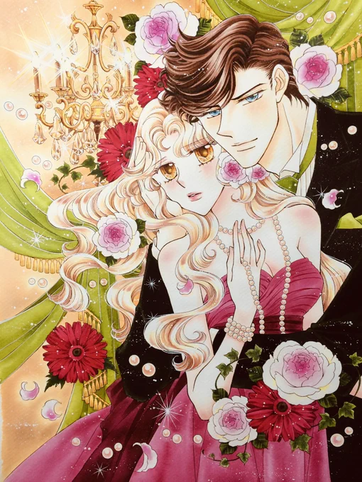カラー 扉を2回描き直した作品。おなじ構図でもう一枚あります右も嫌いじゃないけど色にインパクトがないなあと。不動産王のヒーローとインテリアデザイナーのヒロインのお話です  