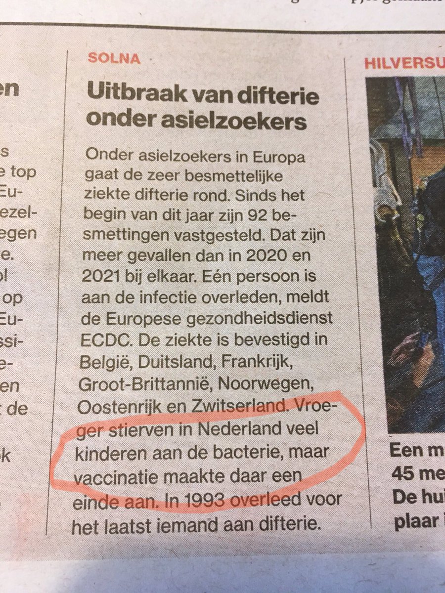 elsjonker's tweet photo. Vorige week tweette ik over dat onrust in de wereld nieuwe kansen betekent voor ‘oude’ infectieziekten als bv diphterie. En dat onze kinderen die ‘oude’ vaccinaties nog steeds nodig hebben om beschermd te zijn.
Vandaag in de krant👇. Vaccineer je kinderen!!!! #RVP https://t.co/WdAE1mLbtP