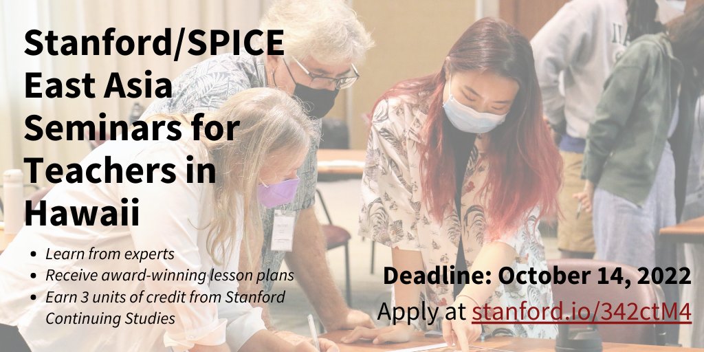 Last 2 days to apply! Public, private &amp; charter #highschool #teachers in #Hawaii are all eligible. Learn from scholars. Earn <a href="/StanfordCSP/">Stanford Continuing Studies</a> credits. Receive #lessonplans. All for free.

Apply by Friday 10/14! stanford.io/342ctM4 #808Educate <a href="/FSIStanford/">FSI Stanford</a>