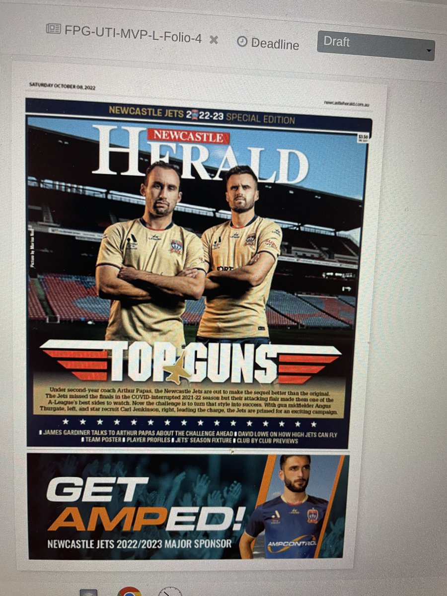 Calling all <a href="/NewcastleJetsFC/">NEWCASTLE JETS FC ✈️</a> fans don’t miss tomorrow’s <a href="/newcastleherald/">Newcastle Herald</a> with 12 page wraparound plus 3 pages inside. Everything you want to know. Poster, player profiles, features … the lot.