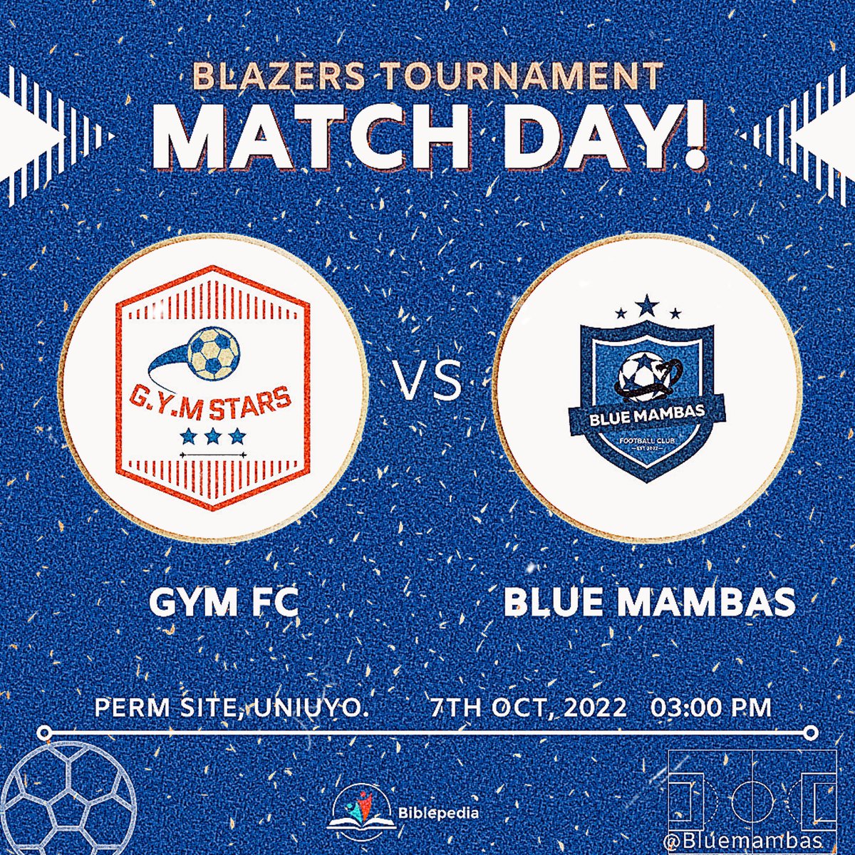 BlueMambasFC's tweet photo. IT’S MATCH DAY!💙⚔️

BT: GYM football club vs Blue Mambas

⏰: 3pm Kickoff!
🗓️: Today!
🏟️: Perm site, Uniuyo. 

VamosMambas!💙⚔️ https://t.co/zvzqldOdTK