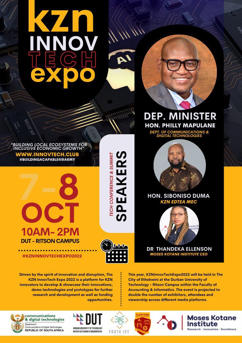YouthICTCouncil's tweet photo. Building local ecosystems for inclusive economic growth - using technology governance to address societal challenges, while building capable 4IR armies!
#KZNInnovTechExpo
#BuildingACapable4IRArmy https://t.co/Defoh9yx7o