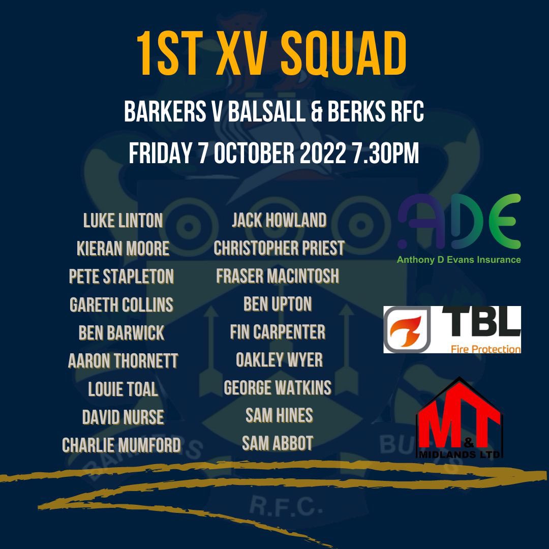 <a href="/ButtsBarkers/">Barkers butts</a> team to play <a href="/berksandbalsrfc/">Berkswell&BalsallRFC</a> tonight at the Bob Coward memorial ground. 7:30 kick off. #UTB 💙💛