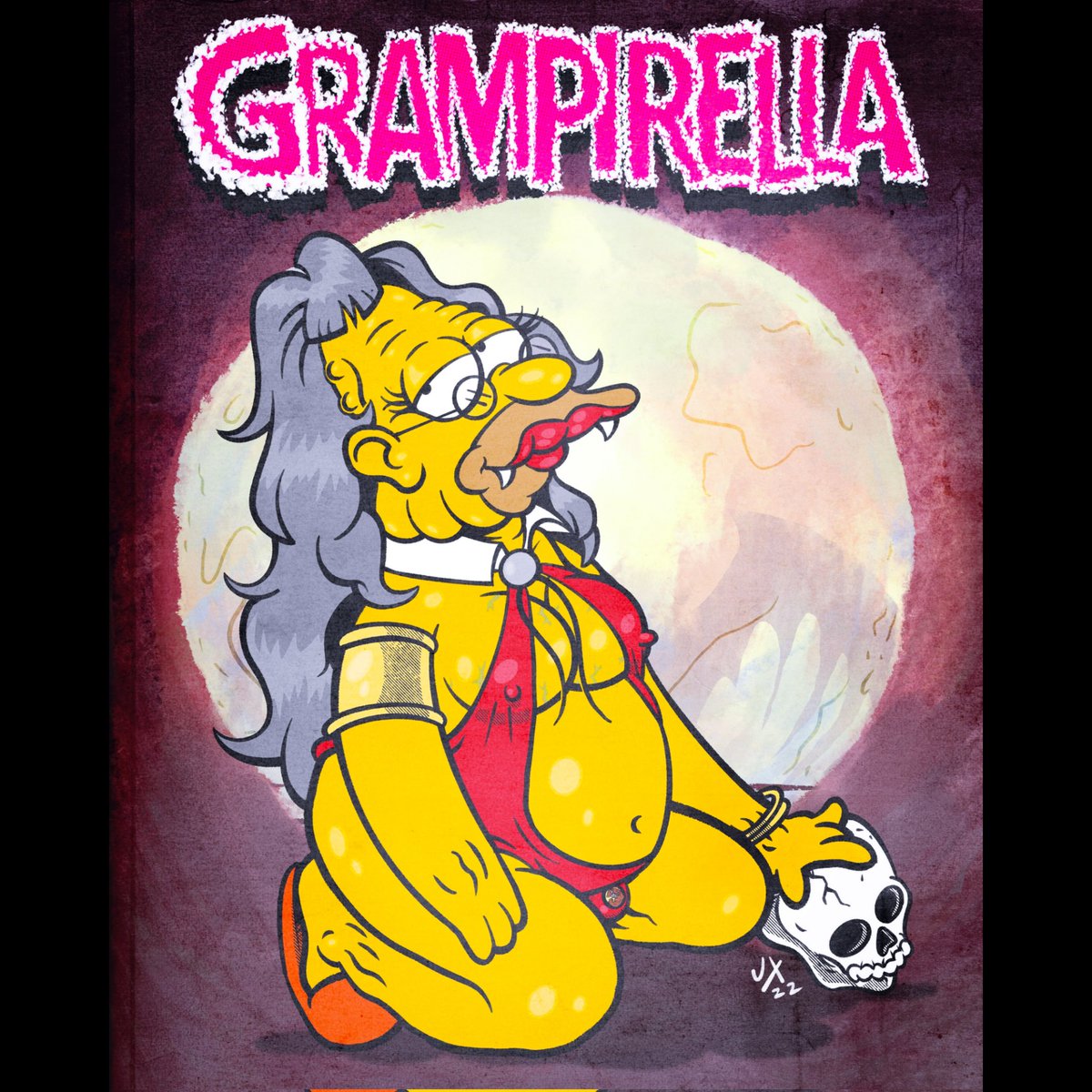 JeauxJ's tweet photo. ❤️🦇💕 #KayfabeTober Day 7: #Vampirella aka Grampirella! #JeauxJanovsky #JeauxJanovskyArt #JeauxJ @CartoonKayfabe @EdPiskor @jimruggart #ForrestJAckerman #TrinaRobbins #FrankFrazetta #TomSutton #MattGroening #GrampaSimpson #AbeSimpson #TheSimpsons #FoxAnimation #DisneyOwnsYou https://t.co/dBWDsX1bbB