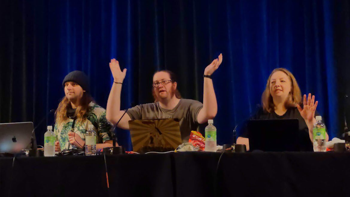 .<a href="/_giantian/">Ian Lewis</a> and @Giant_Kristy put the cool in school peeps! Come hang out with us all at <a href="/PAXAus/">PAX Australia</a>, Tassie is really representing this year! Here’s a pic of <a href="/desplesda/">Jon, from Videogames</a> @The_McJones and I being serious academic weirdos on our AI panel earlier today! <a href="/ict_utas/">UTAS ICT</a> <a href="/UTAS_/">University of Tasmania</a> <a href="/AlexSangston/">Alex Sangston</a>