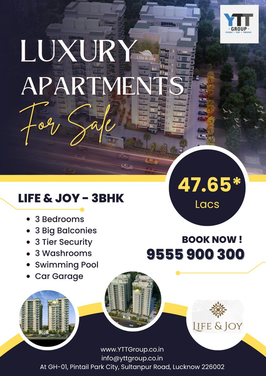 yttgroup's tweet photo. We are providing #Luxurious #3bhkflatsforsale at GH-01 Pintail Park City, Sultanpur Road, Lucknow 226002 
For more details Call us 9555 900 300
and also Visit https://t.co/U4MR1GPQkj 
#Yttgroup #lifeandjoy #sultanpurroad #pintailparkcity #Lucknow https://t.co/Af2PzHpbQO