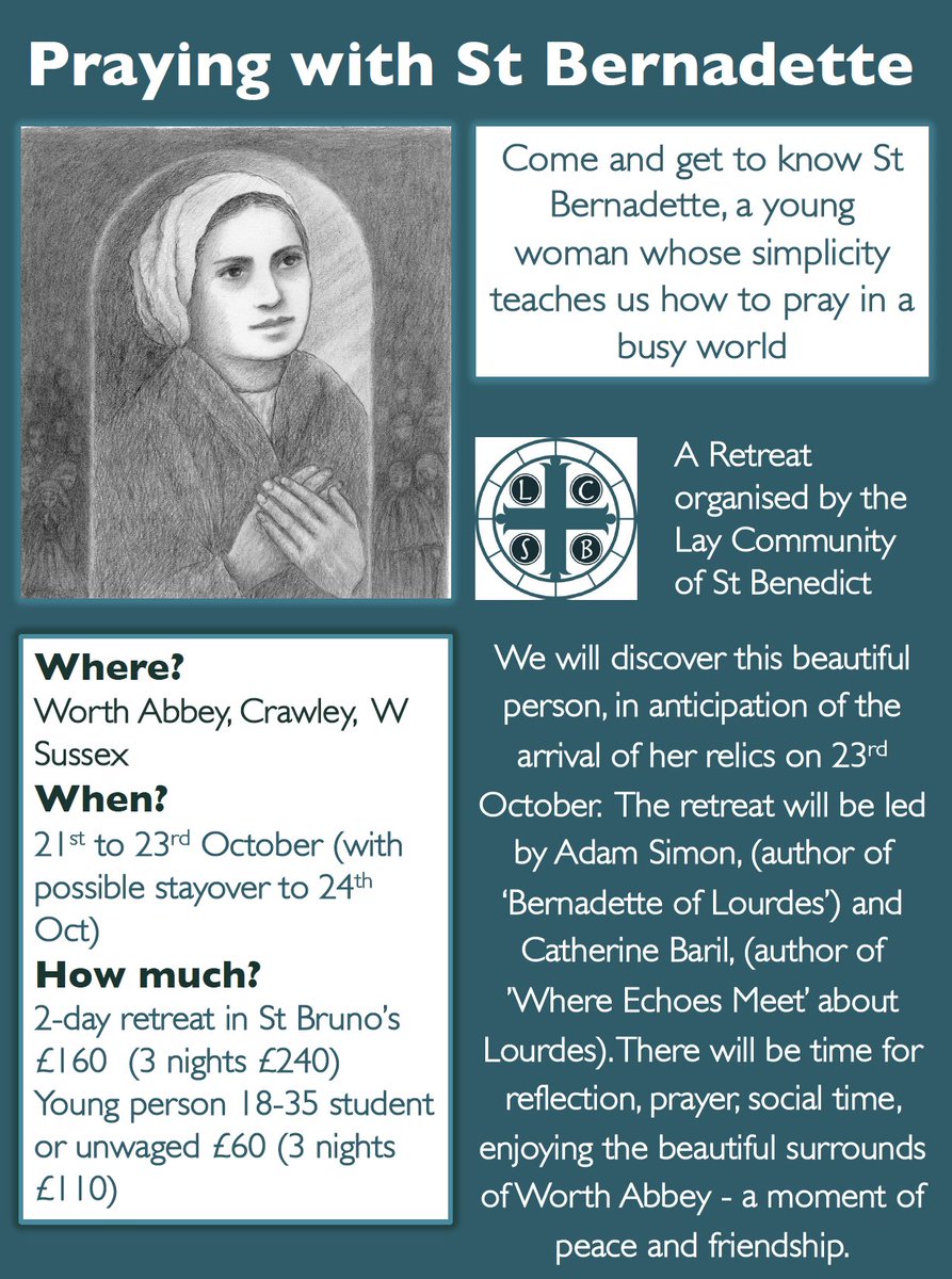 ablourdes_org's tweet photo. To prepare for the Relics visit to Worth Abbey and Arundel &amp; Brighton Diocese, the LCSB proposes a prayerful retreat  - there are a few places still available. Book by 13 Oct https://t.co/fFmIkxwqNj https://t.co/X7qMOFVsXI