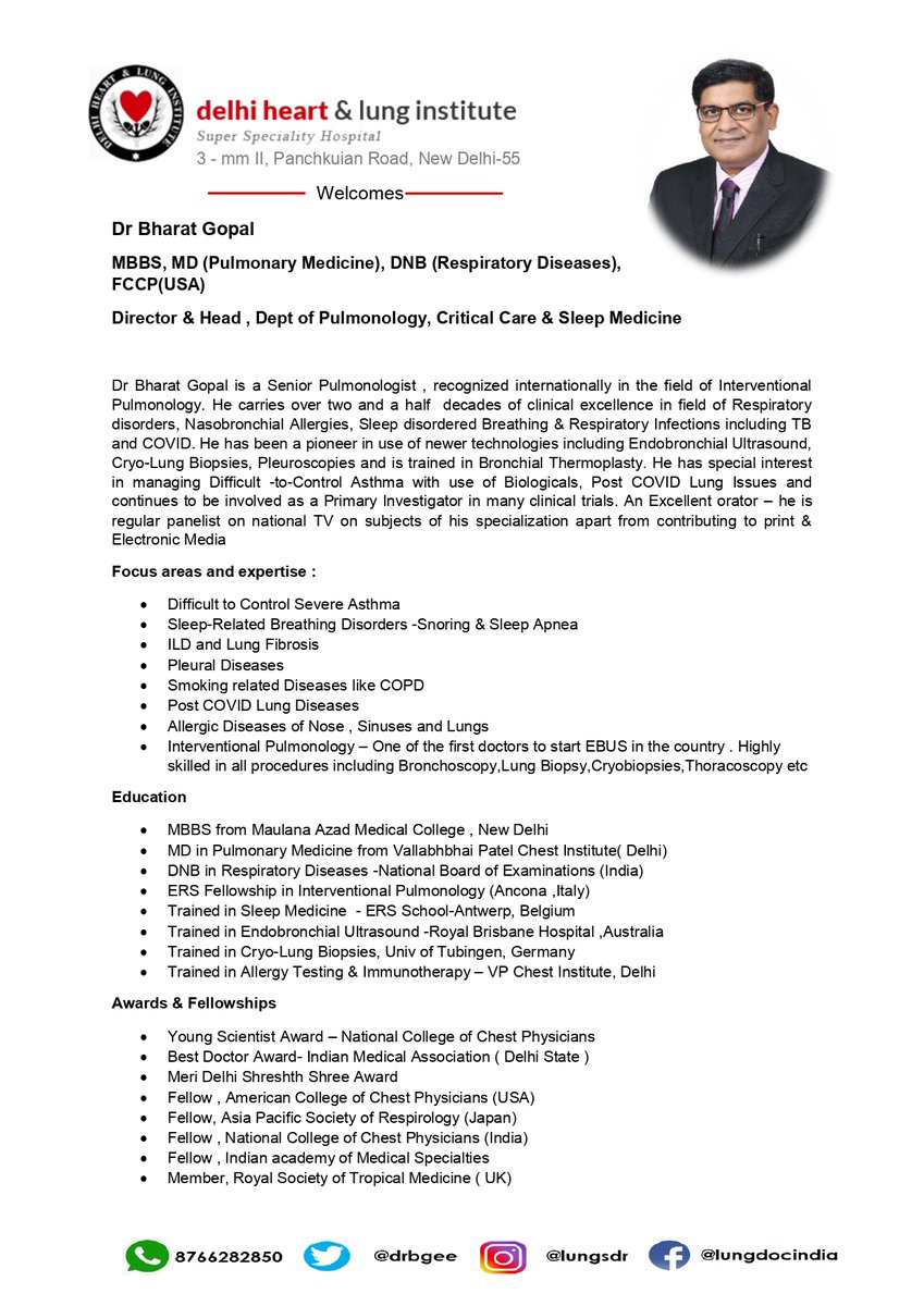 dhli3mm2's tweet photo. DHLI Welcomes Dr. Bharat Gopal as Director &amp; Head - Deptt. of Pulmonology Critical Care &amp; Sleep Medicine. @dhli3mm2 ( Delhi Heart and Lung Institute ). https://t.co/jdjWnfh99m