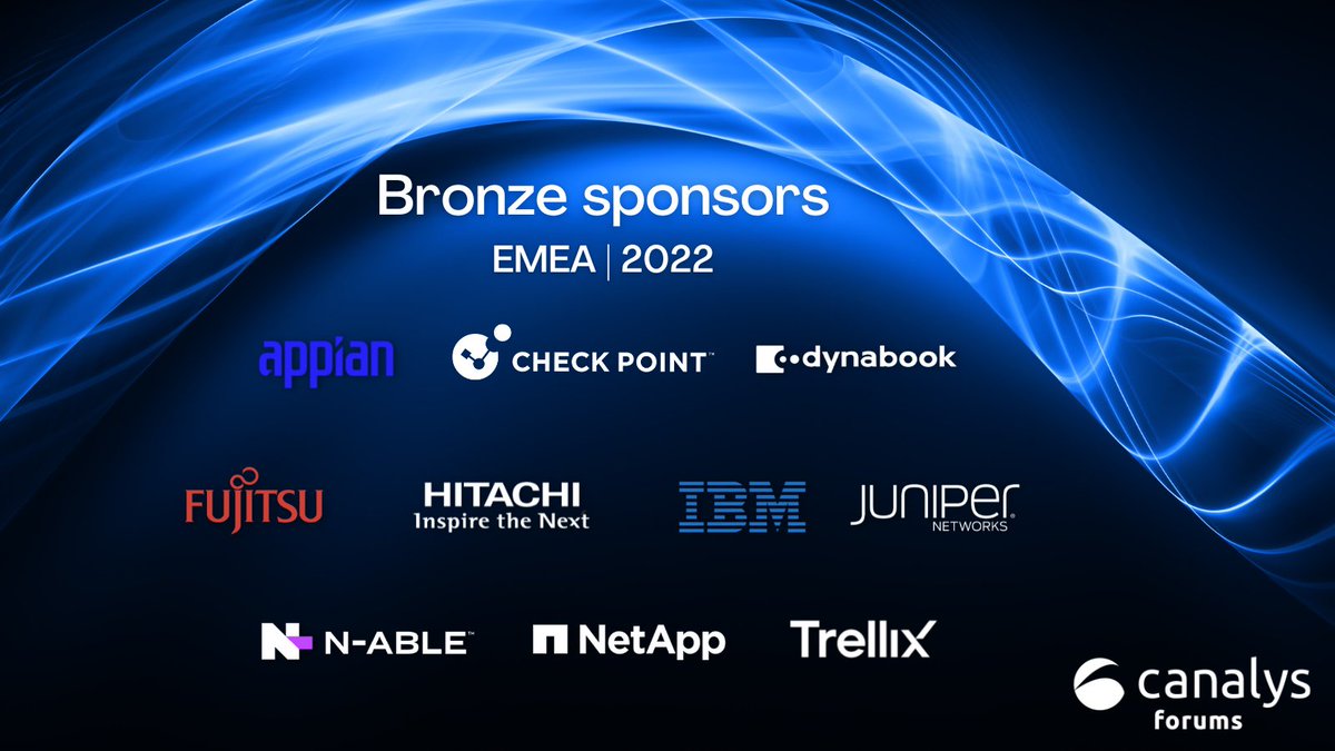 CanalysForums's tweet photo. Let's welcome @Appian @CheckPointSW @DynabookUK @Fujitsu_Global @HitachiGlobal @IBM @JuniperNetworks @Nable @NetApp @Trellix as Bronze sponsors for #CanalysForums EMEA 2022
If you'd like to join these vendors, register here: https://t.co/7fOvLf2fyr
#CanalysForums22 #Spark https://t.co/y9KELOB4Jg