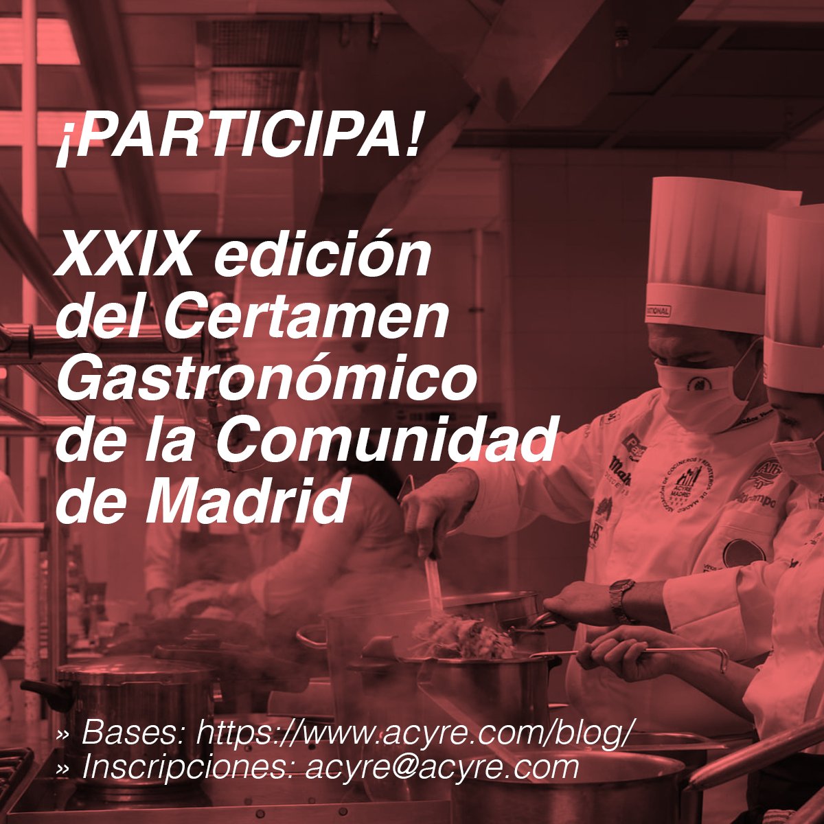 💥 A-T-E-N-C-I-Ó-N 💥

👩‍🍳🧑🏻‍🍳Buscamos al MEJOR COCINERO/A DE LA <a href="/comunidadmadrid/">Comunidad de Madrid</a> en el XXIX Certamen Gastronómico de la CAM.

¡Apúntate a la #ligaACYREMAD antes del 10 de octubre !

🔴 Descarga las bases de aquí 👇🏼
acyre.com/buscamos-al-me…