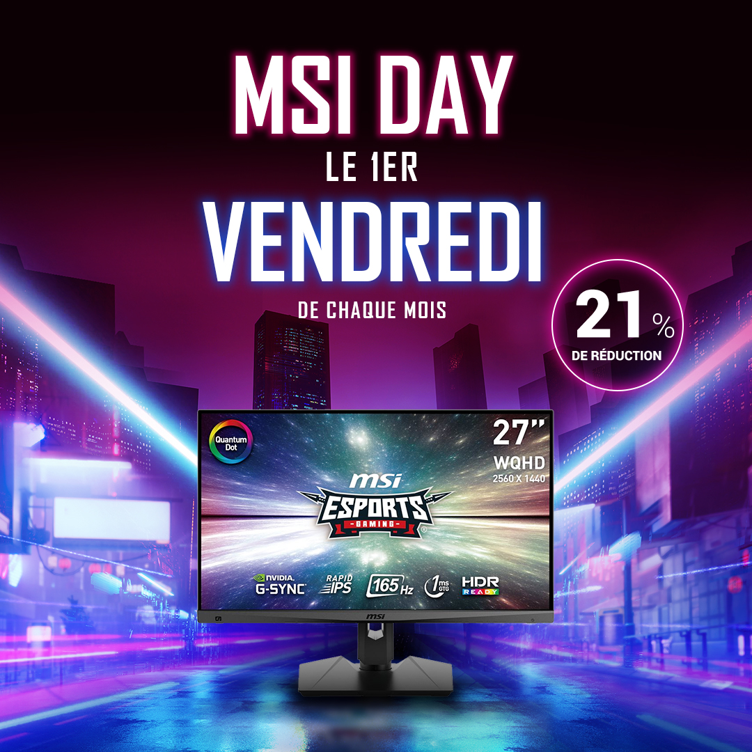 msifrance's tweet photo. Le 1er vendredi de chaque mois, c'est le #MSIDAY sur notre boutique officielle ! 🎉 😍 
Découvre nos promotions juste ici 👉  https://t.co/URY2oesTLe
Attention ce n'est valable que 24h ! 😲 https://t.co/68OWI3vr7s