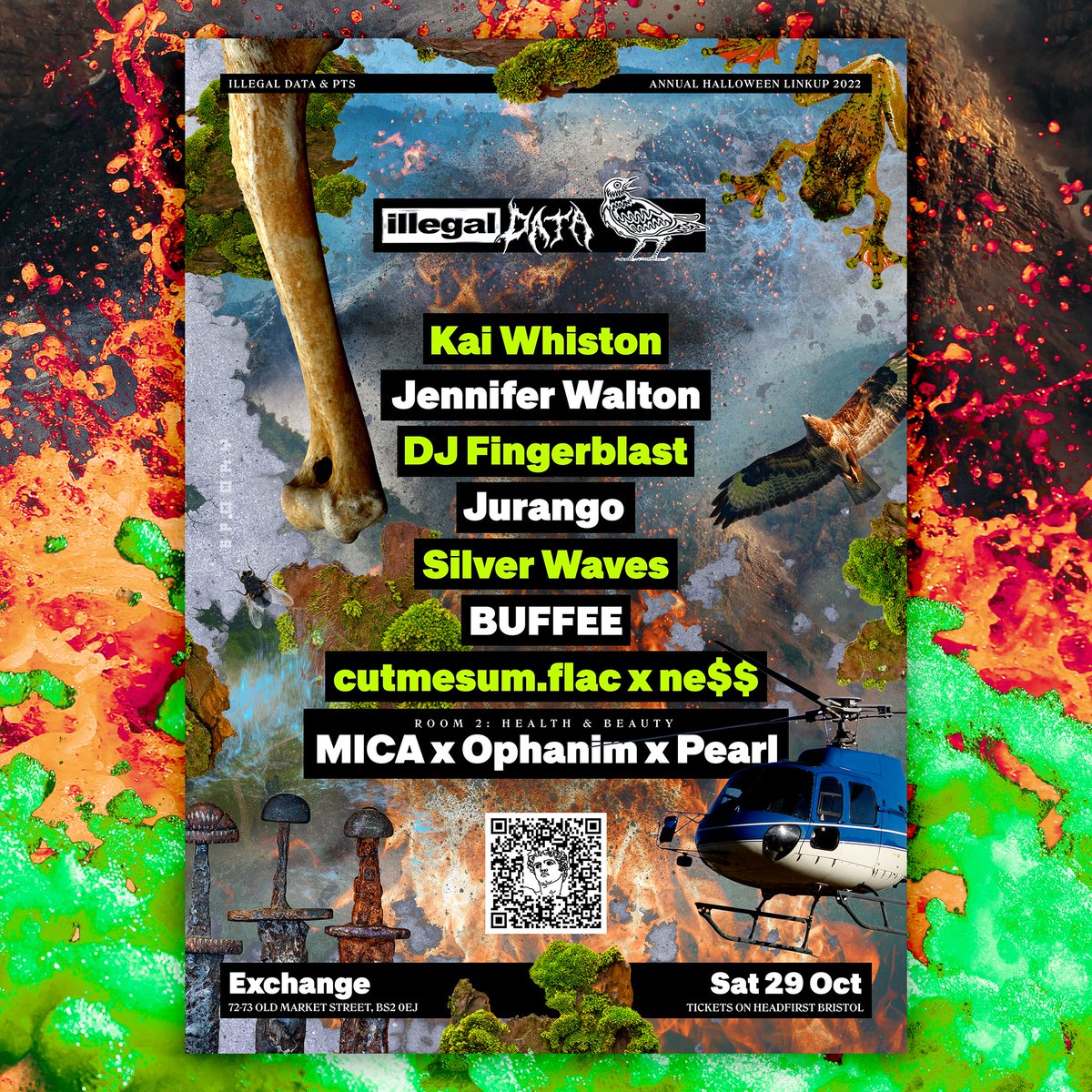 29.10.22

@kaiwhiston 
@jnnfrwltn 
@fingerblast666 
@jurango_dj 
Silver Waves
cutmesum.flac x NE$$

Room 2: Health & Beauty
MICA x Ophanim x Pearl

📍 @exchangebristol 
🎫 hdfst.uk/E79369