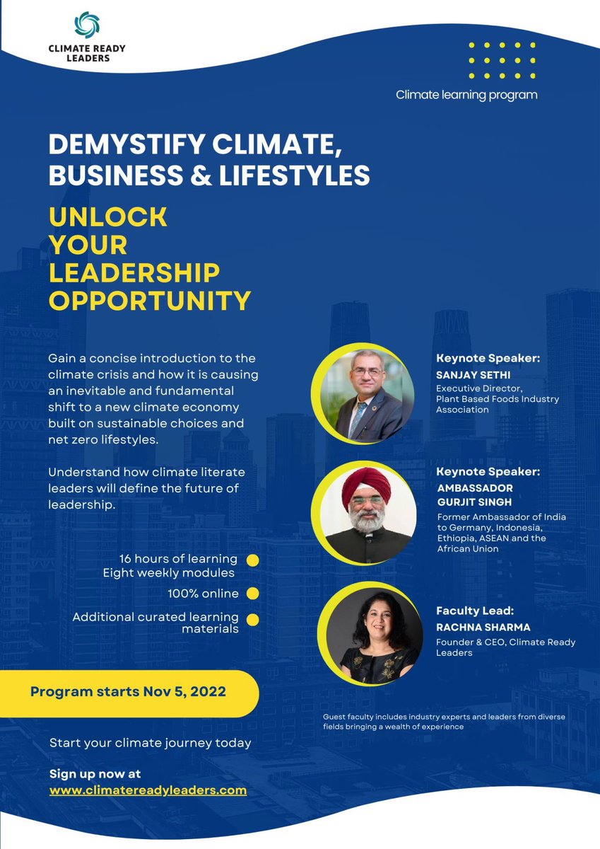 theclimateready's tweet photo. We are very pleased to announce our new climate learning program - Climate, Business and Lifestyles - for business leaders and professionals. Open to 30 participants. 

Please visit our website for more details and to sign up:
https://t.co/c019WGLcr0
#leadership https://t.co/aOxYCAkBun
