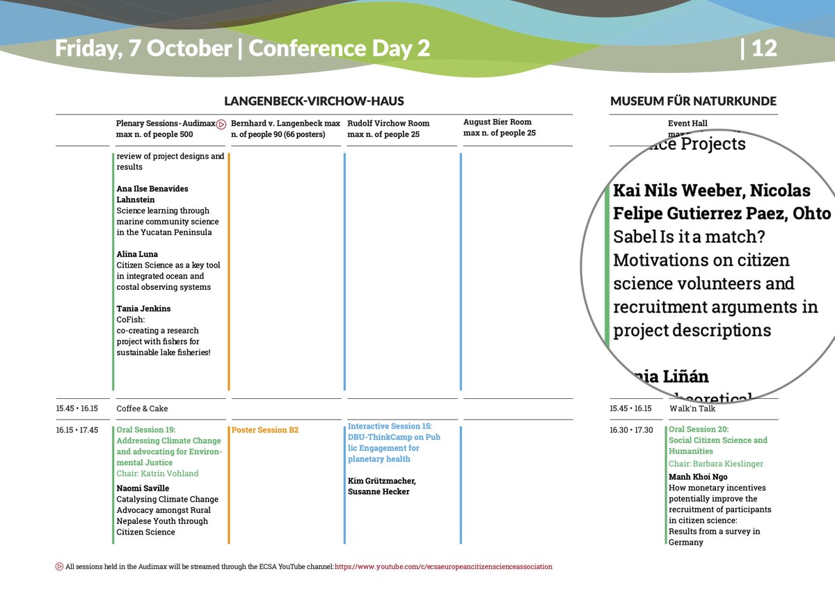 Our colleague Kai Nils Weeber will give a presentation entitled "Is it a match? Motivations on #CitizenScience volunteers and recruitment arguments in project descriptions"⤵️

🕝14.30-15.30 CET
📌Oral Session 18:Communication, Coordination &amp; Storytelling
🏦 @mfnberlin 

#ECSA2022