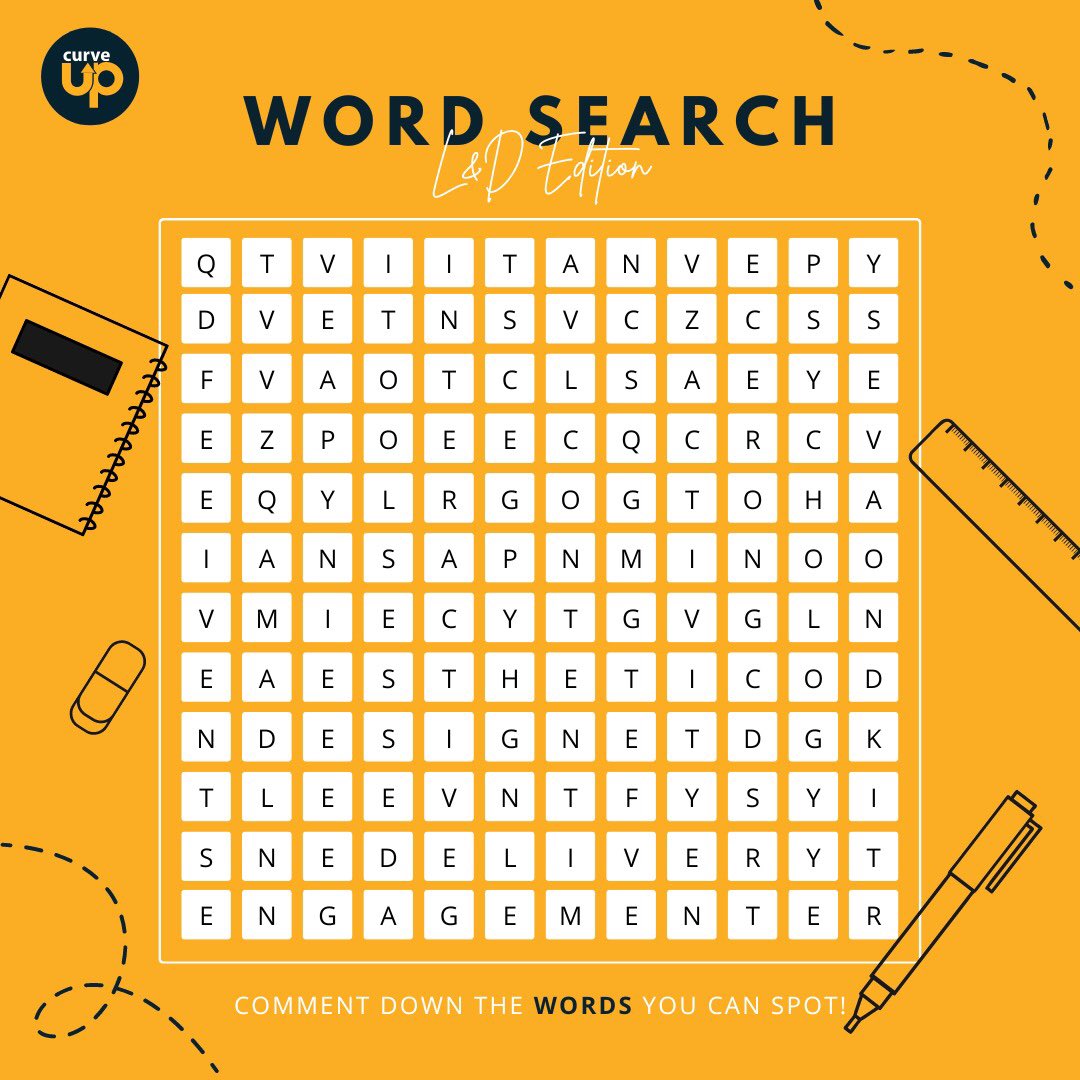 It’s time for a fun #wordsearch! Let's see how many L&amp;D terms you could spot. 

Let us know in the comments below. 👇

#wordsearch #puzzle #learninganddevelopment #gocurveup