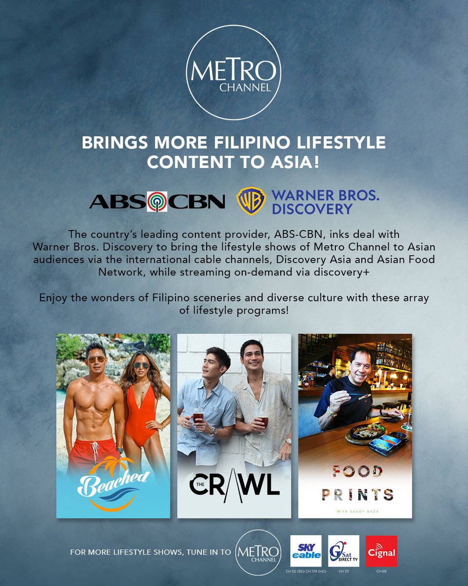 metrochannelph's tweet photo. We're bringing more Filipino Lifestyle content to Asia through streaming on-demand via discovery+ and international cable channels, Discovery Asia and Asian Food Network!

#MetroChannel
#Beached
#TheCrawl
#DiscoveryAsia
#AsianFoodNetwork https://t.co/eGXRwGWe0n