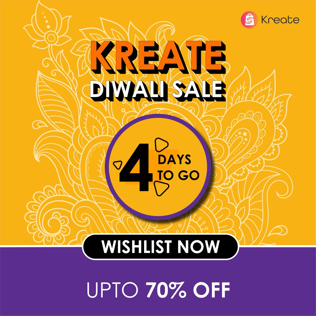 Clock's ticking! Days rolling! 
Kreate Diwali Sale comes in 4 days! Get up to 70% OFF!

Wishlist your favourites now👇
buff.ly/3uOC5cH  

#diwalisale #diwalioffers #Diwali2022