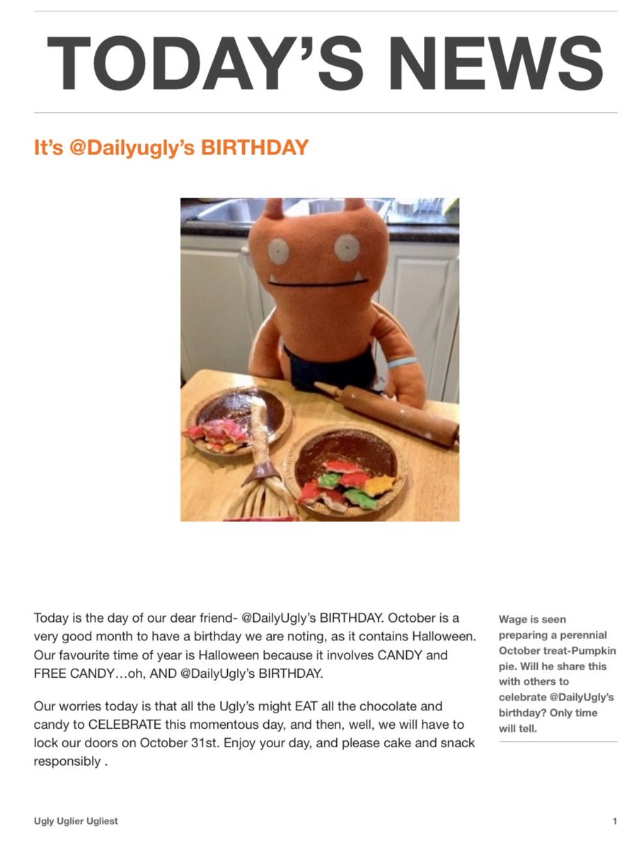 UGLYDOLLH's tweet photo. BREAKING NEWS! It’s @DailyUgly ‘s BIRTHDAY TODAY!    Hope it’s an amazing day! https://t.co/UqFC8psNnj