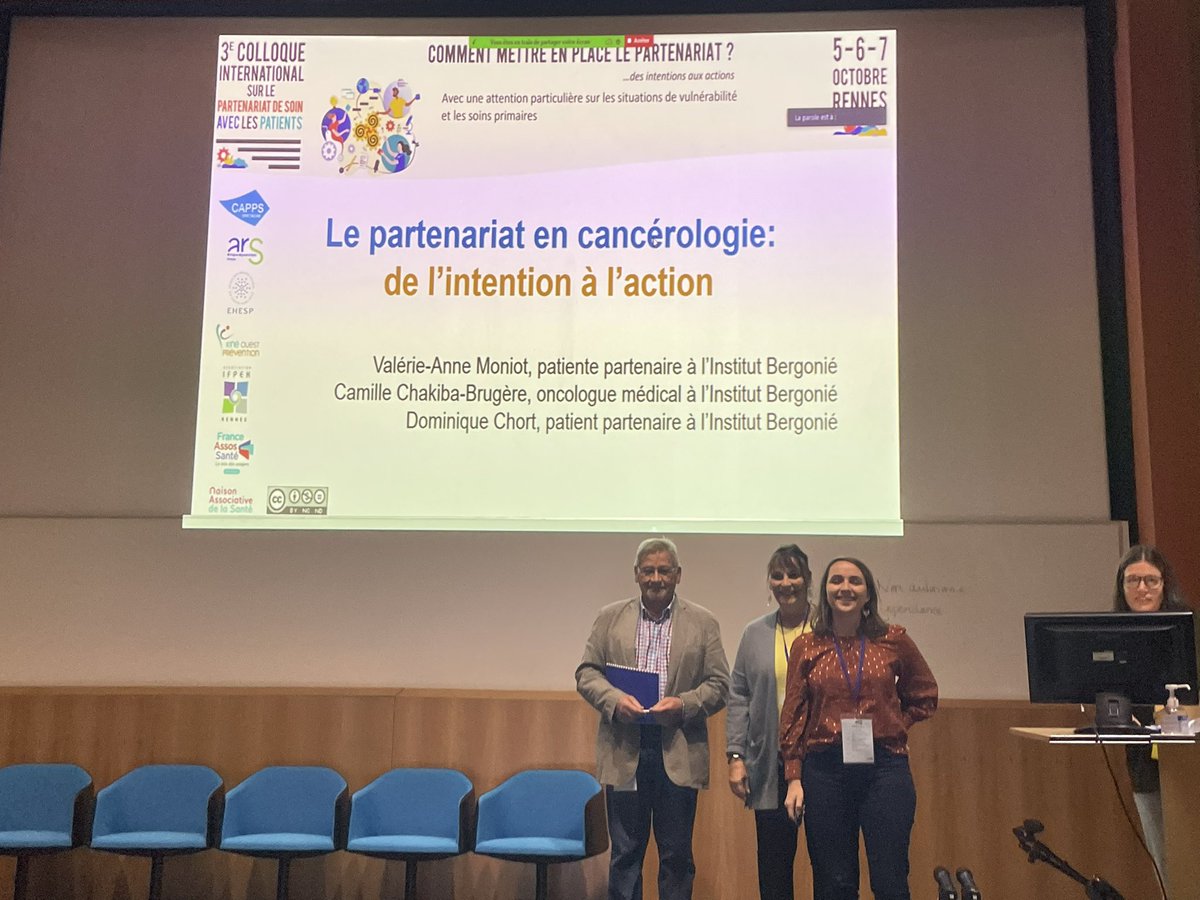 Riches échanges qui ouvrent des perspectives sur le partenariat avec les patients dans les parcours de soins en cancérologie avec Valérie-Anne Moniot et Dominique Chort lors du 3eme colloque international partenariat de soin avec les patients <a href="/RoubaudG/">Roubaud Guilhem</a> @BERGONIE33