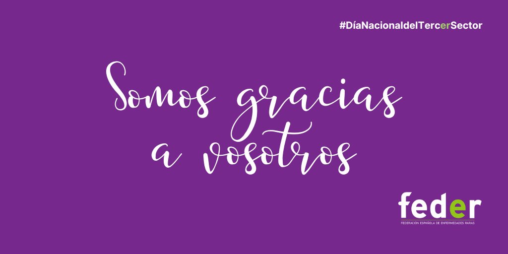 ¡Buenos días! ☀️ Hoy celebramos el #DíaNacionaldelTercerSector ❤️

Queremos agradecer a nuestras 402 entidades el encomiable esfuerzo que realizan día a día para cambiar el mundo 🌍 y mejorar la calidad de vida de las personas con #enfermedadesraras 🍀

¡Somos gracias a vosotros!