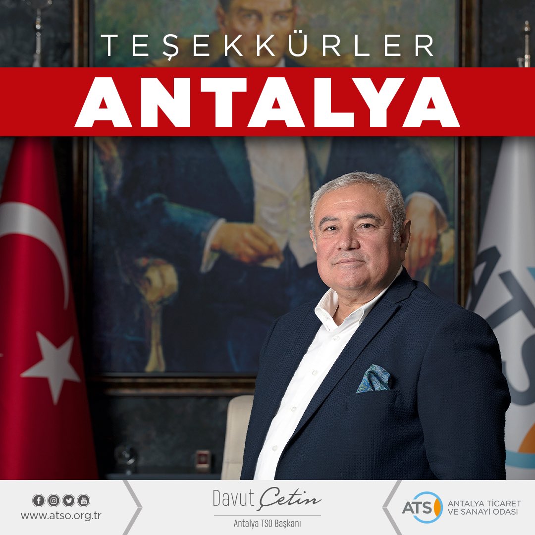 Antalya İçin Kırmızı dedik ve kazandık. Tüm üyelerimize ve hemşerilerimize teşekkür ederim.
Geçtiğimiz dönemlerde olduğu gibi yine tüm sektörlerimizi, #Antalya ekonomisini, kent kültürünü, sanatını, estetiğini ve kente dair her şeyi ATSO olarak destekleyeceğiz.