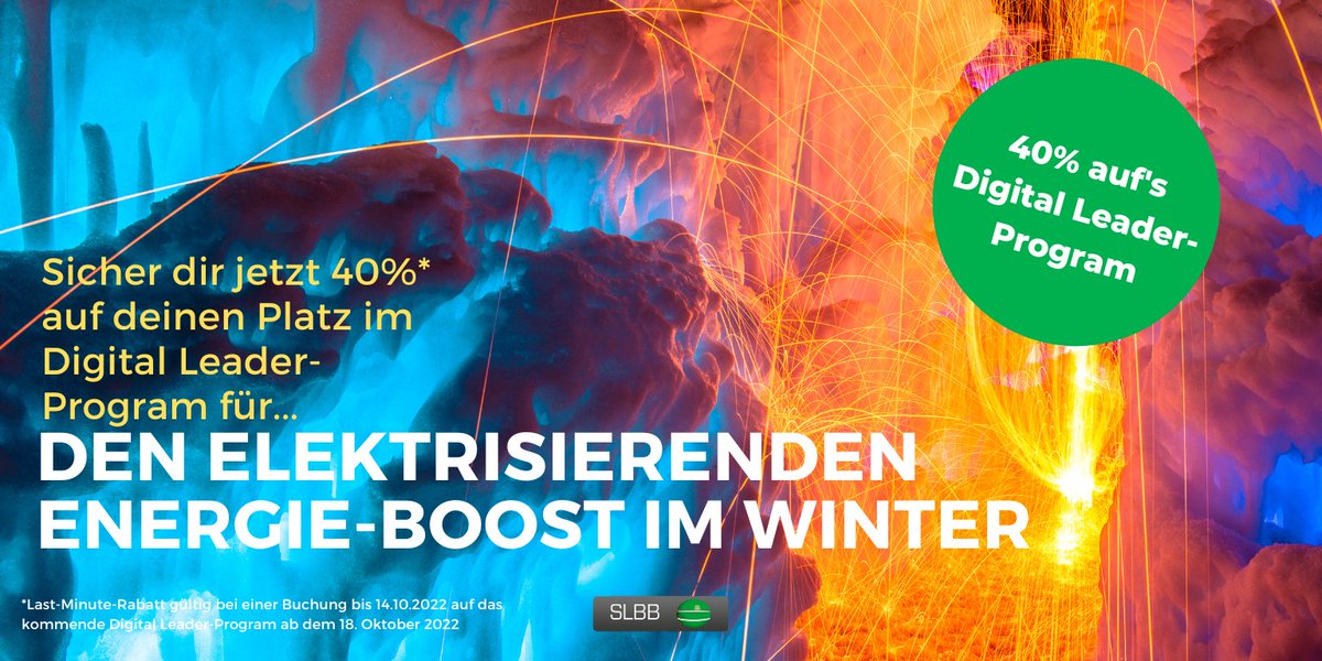 _SLBB_'s tweet photo. Jeppee, unser Digital Leader-Program steht wieder an! 🥳
Sicher dich jetzt einen der letzten #Plätze mit sagenhaften 40% Rabatt (!!!) und starte mit neuer #Kraft und einer spannenden und heterogenen #Community an deiner Seite in die Herbst-/ Wintersaison! 
https://t.co/LoOd54ebQ4 https://t.co/urEyLim490