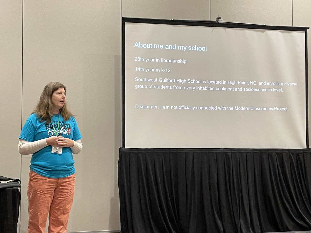 NancyCravey's tweet image. Starting the day at #ncslma22 early with @jennienc learning about how the Modern Classroom Project supports learning in the school library media center. #GCSLibrariesEngage with  self-paced individualized lessons.