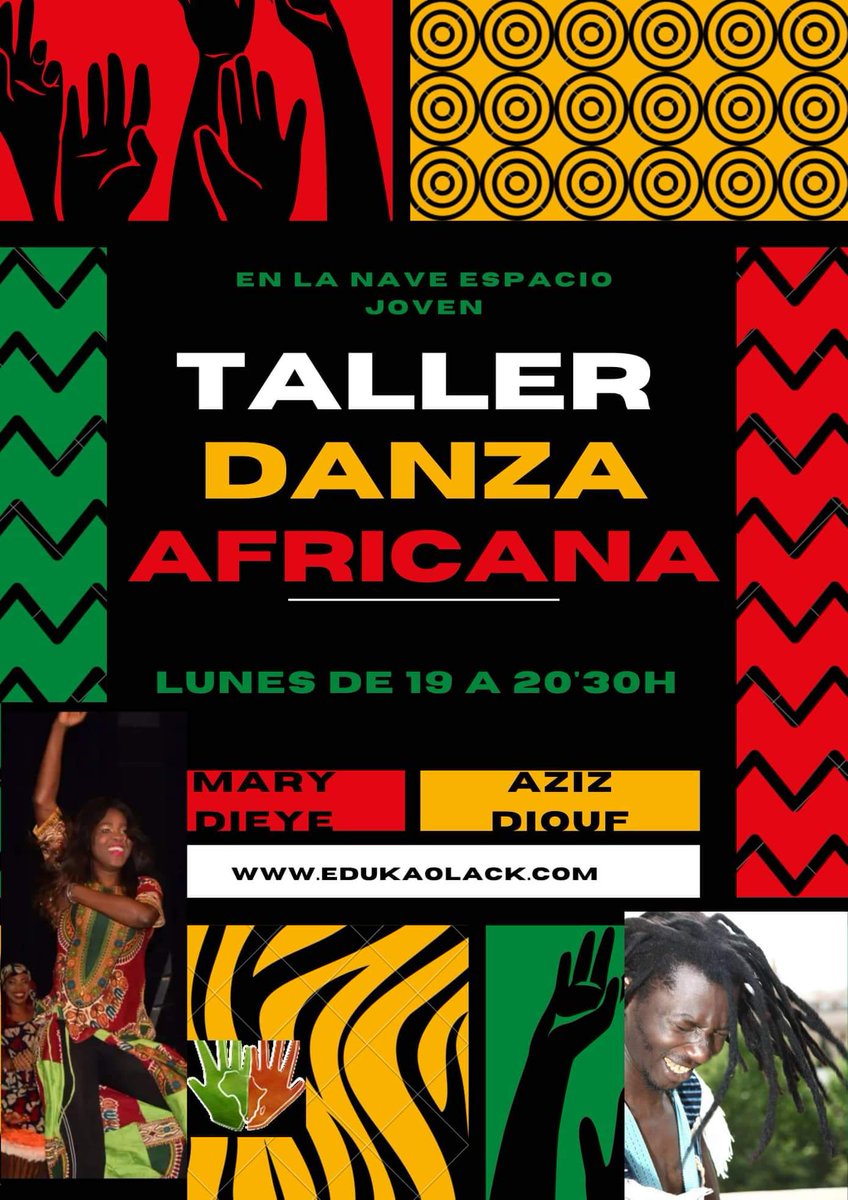 Edukaolack's tweet photo. ¡Inicio lunes 10 de octubre! 

TALLER DE DANZA AFRICANA con MARY DIEYE y AZIZ DIOUF.

Será los lunes en LA NAVE espacio joven de 19h a 20:30h.

La cuota, 25€ al mes, irá en gran parte destinada a la Asociación Edukaolack para cubrir las meriendas del proyecto Acompaña

Sigue ⬇️ https://t.co/2weNTGzYoz