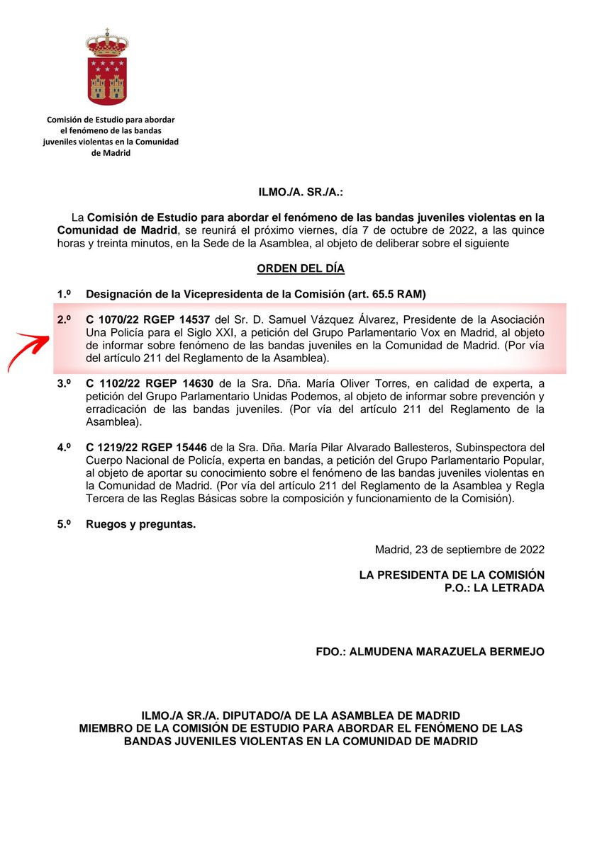 Hoy por primera vez en mucho tiempo la <a href="/asambleamadrid/">Asamblea de Madrid</a> será testigo de una comparecencia sobre delincuencia sin cortapisas.

Llamaremos a las cosas por su nombre y no nos temblará la voz a la hora de hablar de bandas latinas y señalar a los cobardes que ocultan el problema.