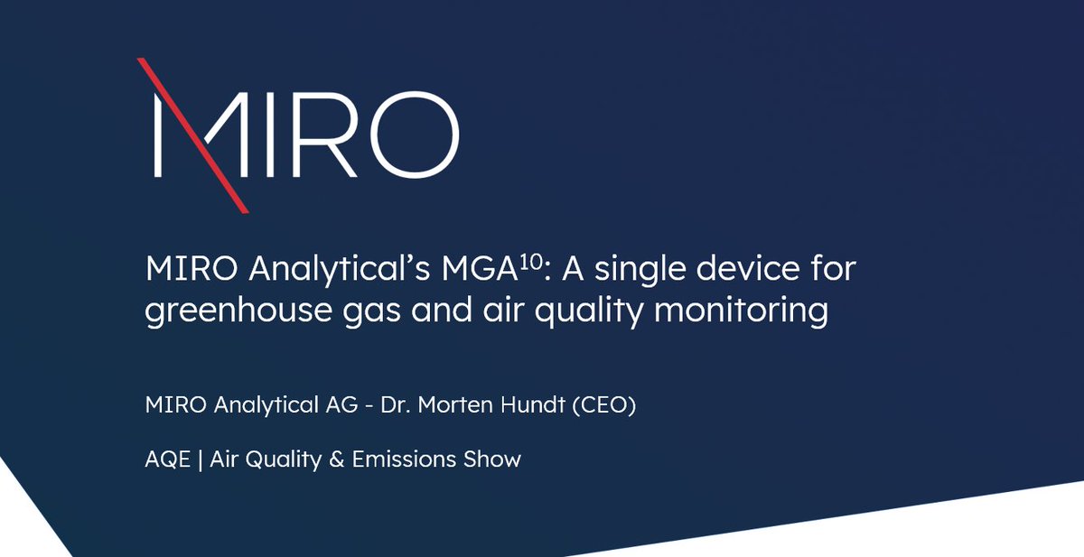 Our CEO Morten Hundt will give a presentation with the title "MIRO Analytical’s MGA10: A single device for greenhouse gas and air quality monitoring" at the AQEShow in Telford, UK, on Thursday 13th October at 13:30h. Don’t miss out! #AirQuality #ghg